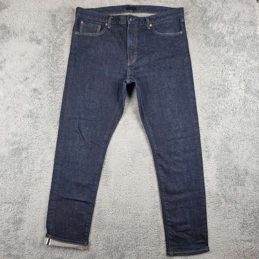 Uniqlo Selvedge Jeans Mens 36x32 Dark Indigo Slim Straight Kaihara Denim 470530